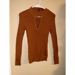 Lace-Up Long Sleeve Sweater